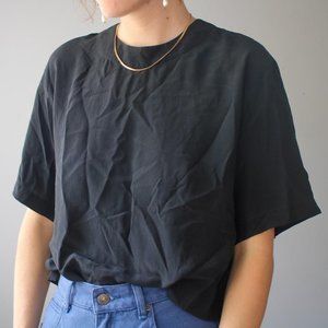 Vintage Boxy Black Silk Short Sleeve Blouse